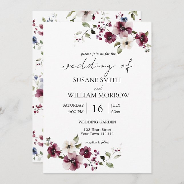 Floral Garden Wedding Elegant Invitation (Front/Back)