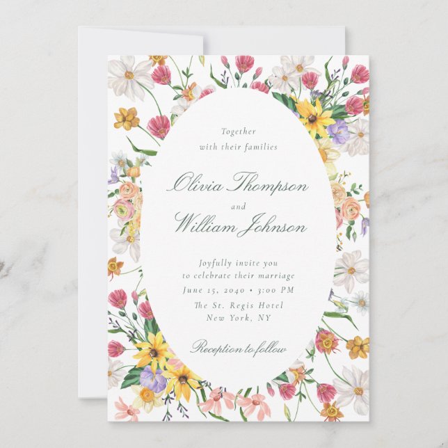 Floral Garden Wedding Invitation with Oval Frame (Front)