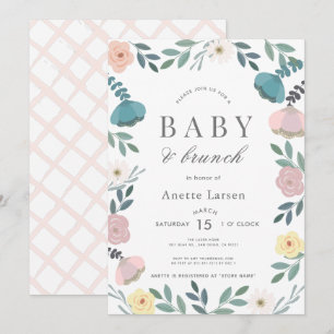 Floral Garden White Girl Brunch Baby Shower Invitation