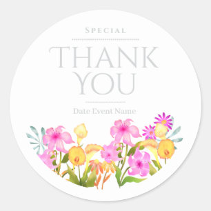 Floral Garden White Thank You Classic Round Sticker