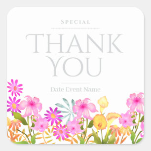 Floral Garden White Thank You Square Sticker