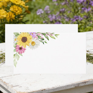 Floral Garden Wildflower Sunflower Daisy Wedding  Place Card