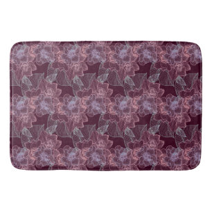 Floral Gardenia Flowers Foliage Dark Red Backgroun Bath Mat