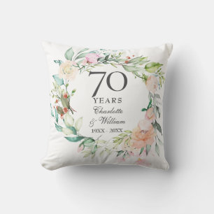 Floral Garland 70th Wedding Anniversary Photo Cushion