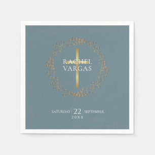 Floral Garland Faux Gold Foil Baptism Napkin