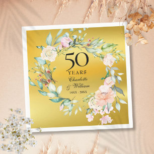 Floral Garland Gold Foil 50th Wedding Anniversary Napkin