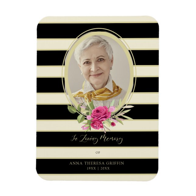 Floral Garland Memorial Loved Ones Golden & Black Magnet (Vertical)