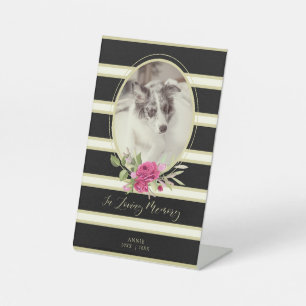 Floral Garland Memorial Pet Cat Dog Golden & Black Pedestal Sign