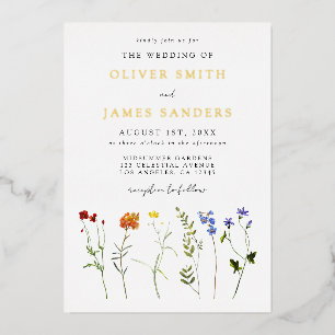 Floral Gay Pride Wedding Foil Invitation