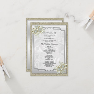Floral Gem Framed, Gold & Silver Wedding Program