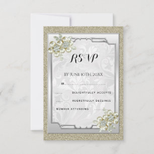 Floral Gem Framed, Gold & Silver Wedding RSVP