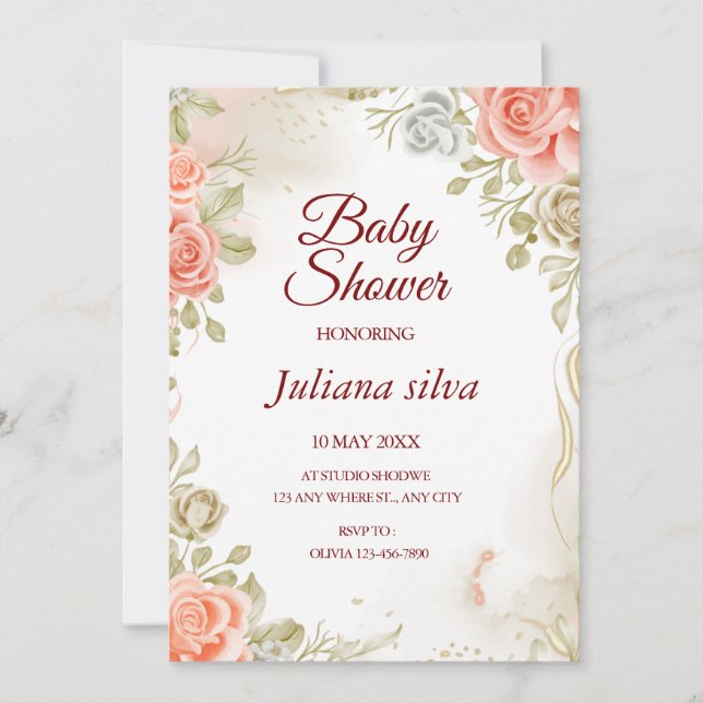 Floral Gender Neutral Baby Shower Invitation  (Front)