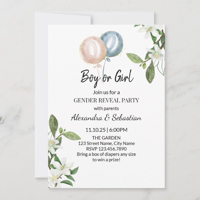Floral Gender Reveal Invitation (Front)