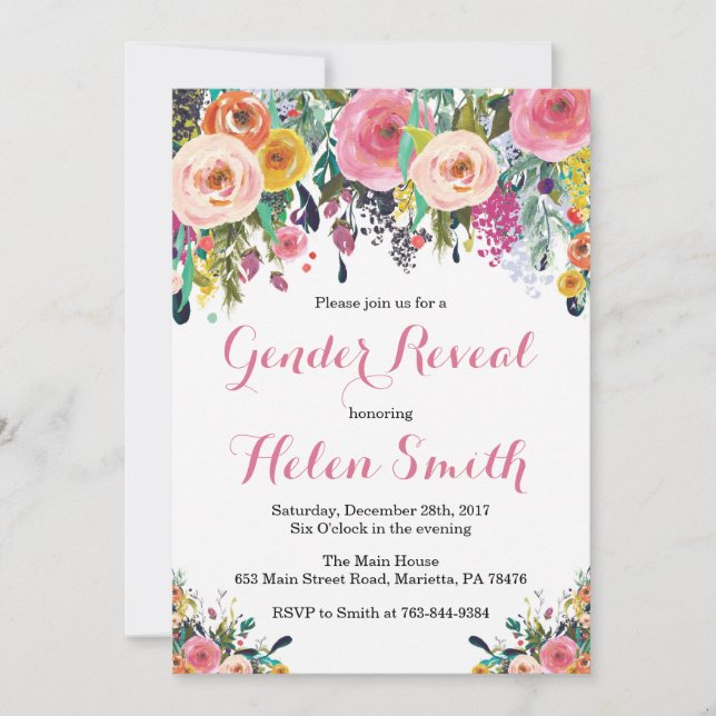 Floral Gender Reveal  Invitation Card Watercolor (Front)