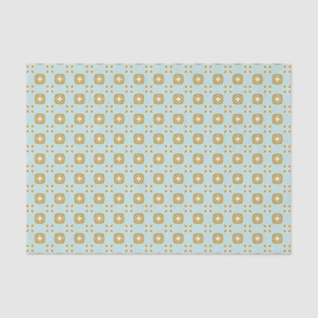 Floral Geo Light Aqua and Gold Tissue Paper (Front)