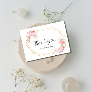 Floral Geometric Frame Wedding  Thank You Card