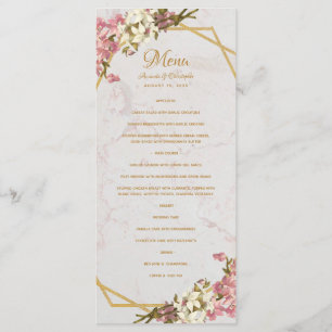 Floral Geometric Marble Gold and Orchids Wedding Menu