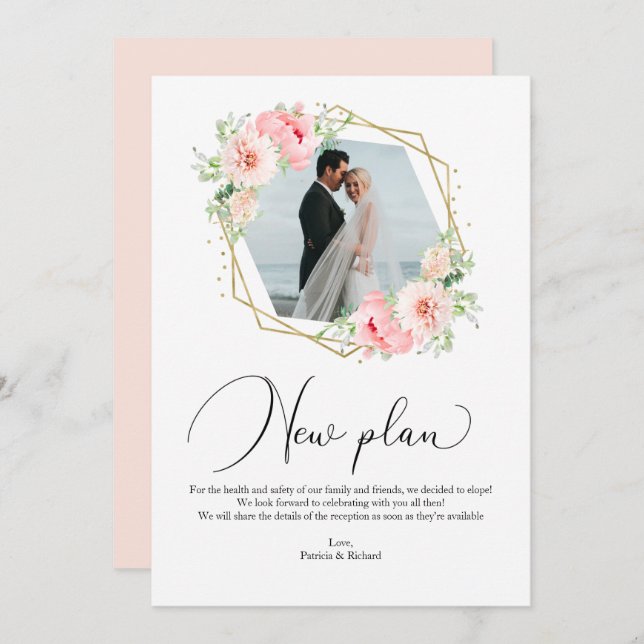 Floral Geometric New Plan Elopement Reception Invitation (Front/Back)