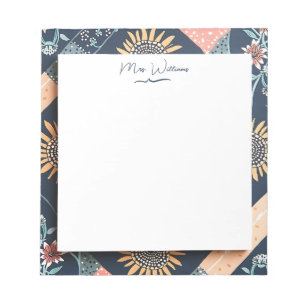 Floral Geometric Pattern Personalised Teacher Gift Notepad