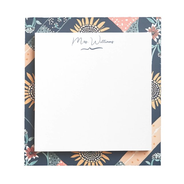 Floral Geometric Pattern Personalised Teacher Gift Notepad (Front)