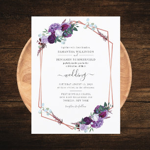 Floral Geometric Purple Flowers Wedding Invitation Postcard