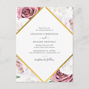 Floral Geometric Rose Gold Botanical Wedding Invitation Postcard