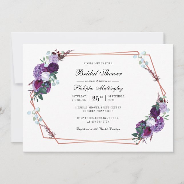 Floral Geometric Script Botanical Bridal Shower Invitation (Front)