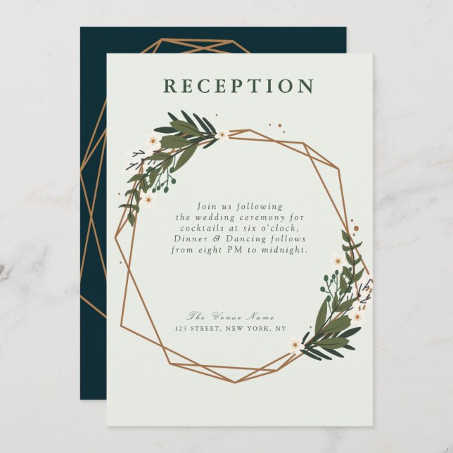 floral geometric wedding reception card (Front/Back)