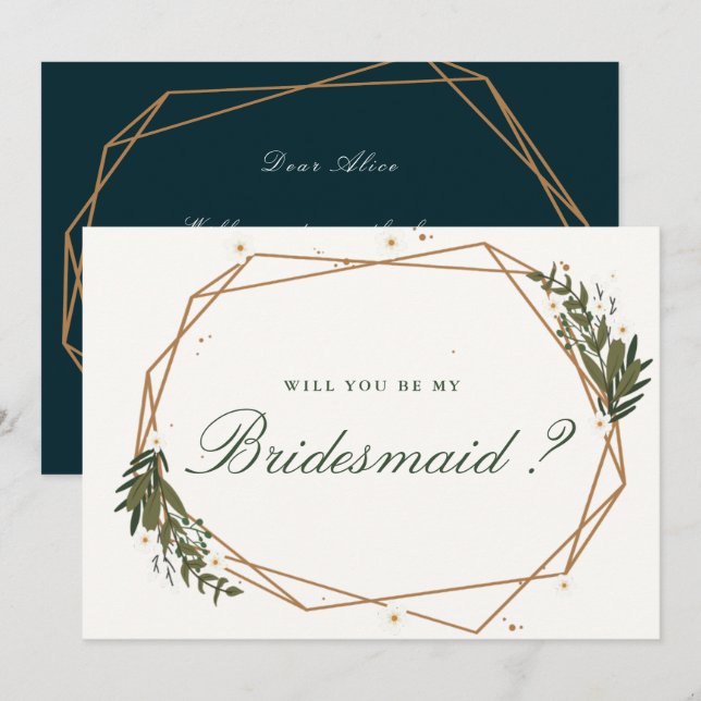 floral geometric will you be my bridesmaid card (Front/Back)
