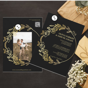 Floral Geometrical,QR Code,Monogram Photo Wedding Invitation