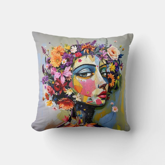 "Floral Geometry" – A Botanical Portrait Cushion (Front)