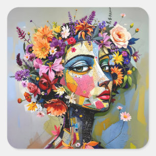 "Floral Geometry" – A Botanical Portrait Square Sticker