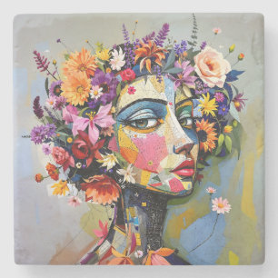 "Floral Geometry" – A Botanical Portrait Stone Coaster