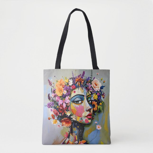 "Floral Geometry" – A Botanical Portrait Tote Bag (Front)