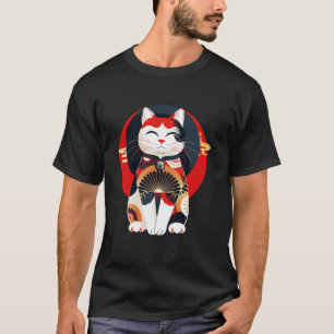 Floral Geometry Kitten Lover Japanese Art Cute Cat T-Shirt