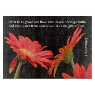 Floral; Gerbera Daisy w Scripture Verse Cutting Board