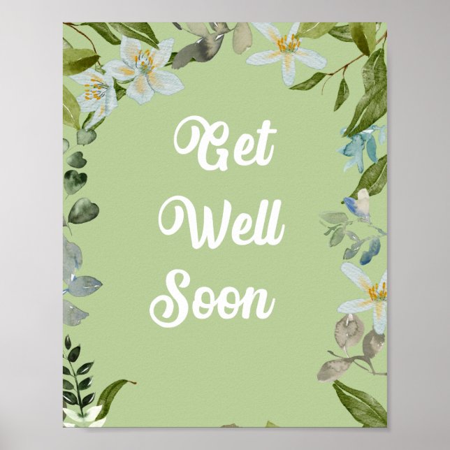 Floral Get Well Soon Greetings Announcement Poster (Front)