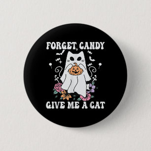 Floral Ghost Cat Halloween Forget Candy Give Cat 6 Cm Round Badge