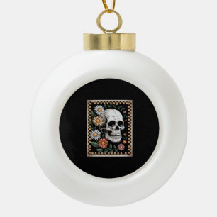 Floral Ghost Fall Boho Halloween 2 Ceramic Ball Christmas Ornament