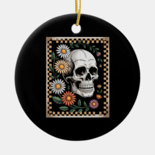 Floral Ghost Fall Boho Halloween 2 Ceramic Ornament