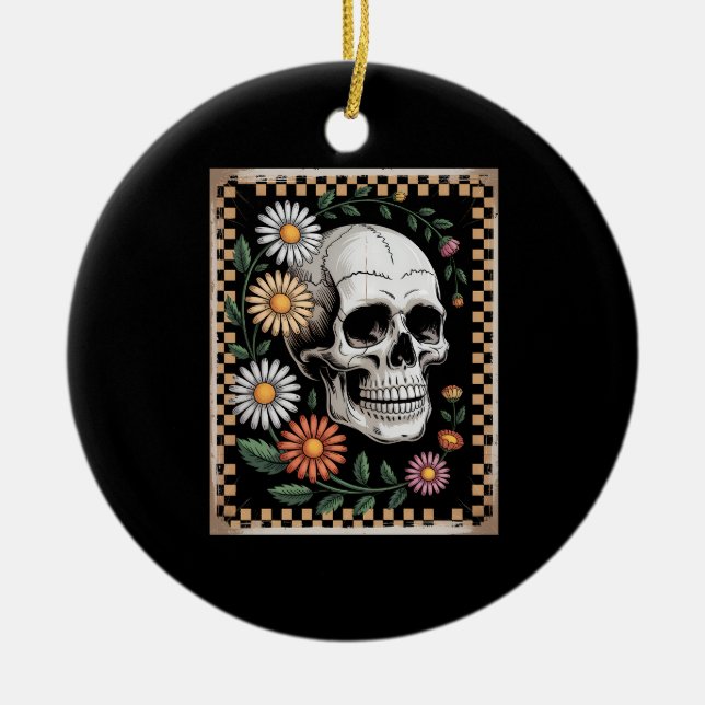 Floral Ghost Fall Boho Halloween 2 Ceramic Ornament (Front)