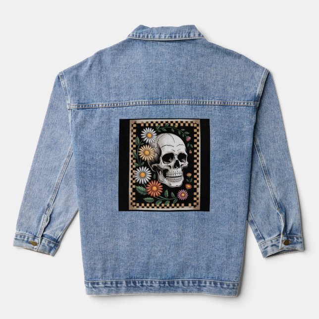 Floral Ghost Fall Boho Halloween 2 Denim Jacket (Back)