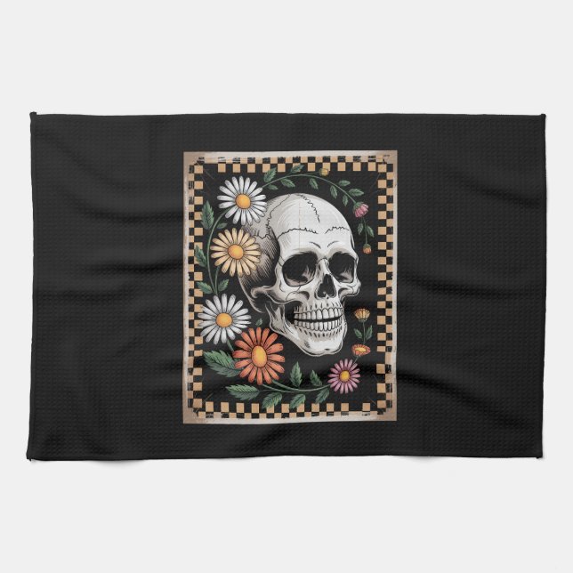 Floral Ghost Fall Boho Halloween 2 Tea Towel (Horizontal)