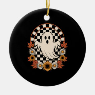 Floral Ghost Fall Boho Halloween Ceramic Ornament