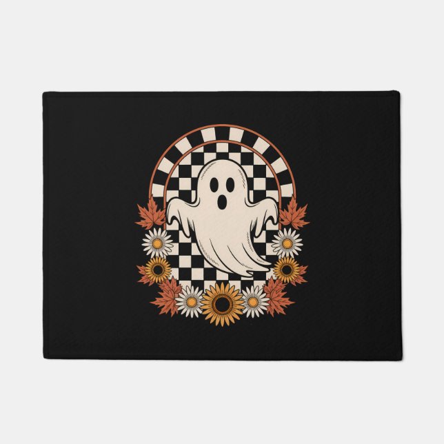 Floral Ghost Fall Boho Halloween Doormat (Front)