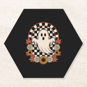 Floral Ghost Fall Boho Halloween Paper Coaster