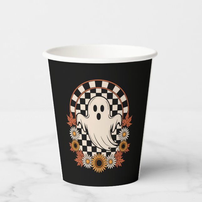 Floral Ghost Fall Boho Halloween Paper Cups (Front)
