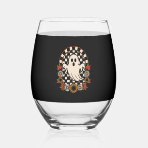 Floral Ghost Fall Boho Halloween Stemless Wine Glass