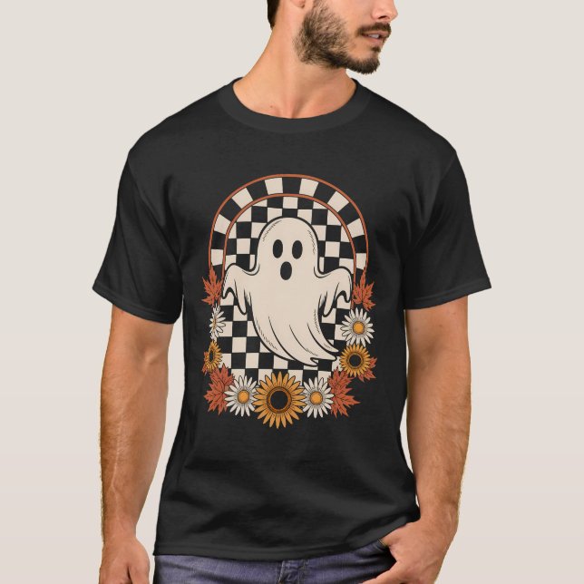 Floral Ghost Fall Boho Halloween T-Shirt (Front)