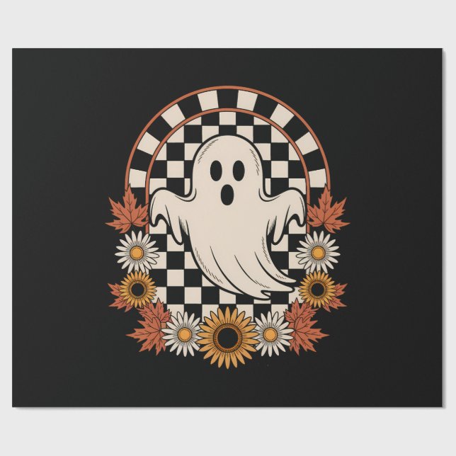 Floral Ghost Fall Boho Halloween Wrapping Paper (Flat)